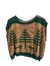 Load image into Gallery viewer, Knitted vest with green pattern on a hanger against a light blue background