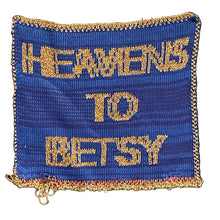 Load image into Gallery viewer, Words knit into fabric. Fiber art Navy gold