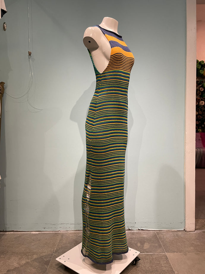High neck striped maxi dress