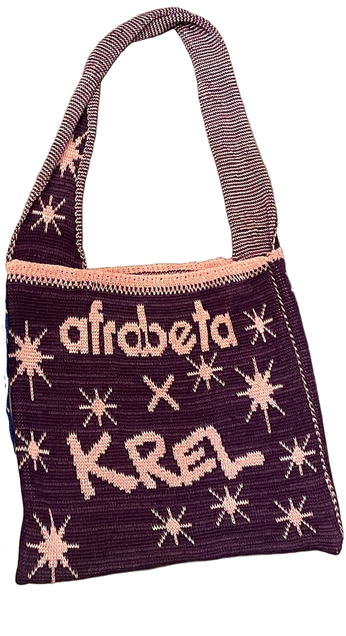 Tote bag with Afrobeta and KREL text for Cosmic Costellation concert
