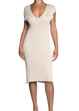 Load image into Gallery viewer, V neck rib dress cream bamboo
