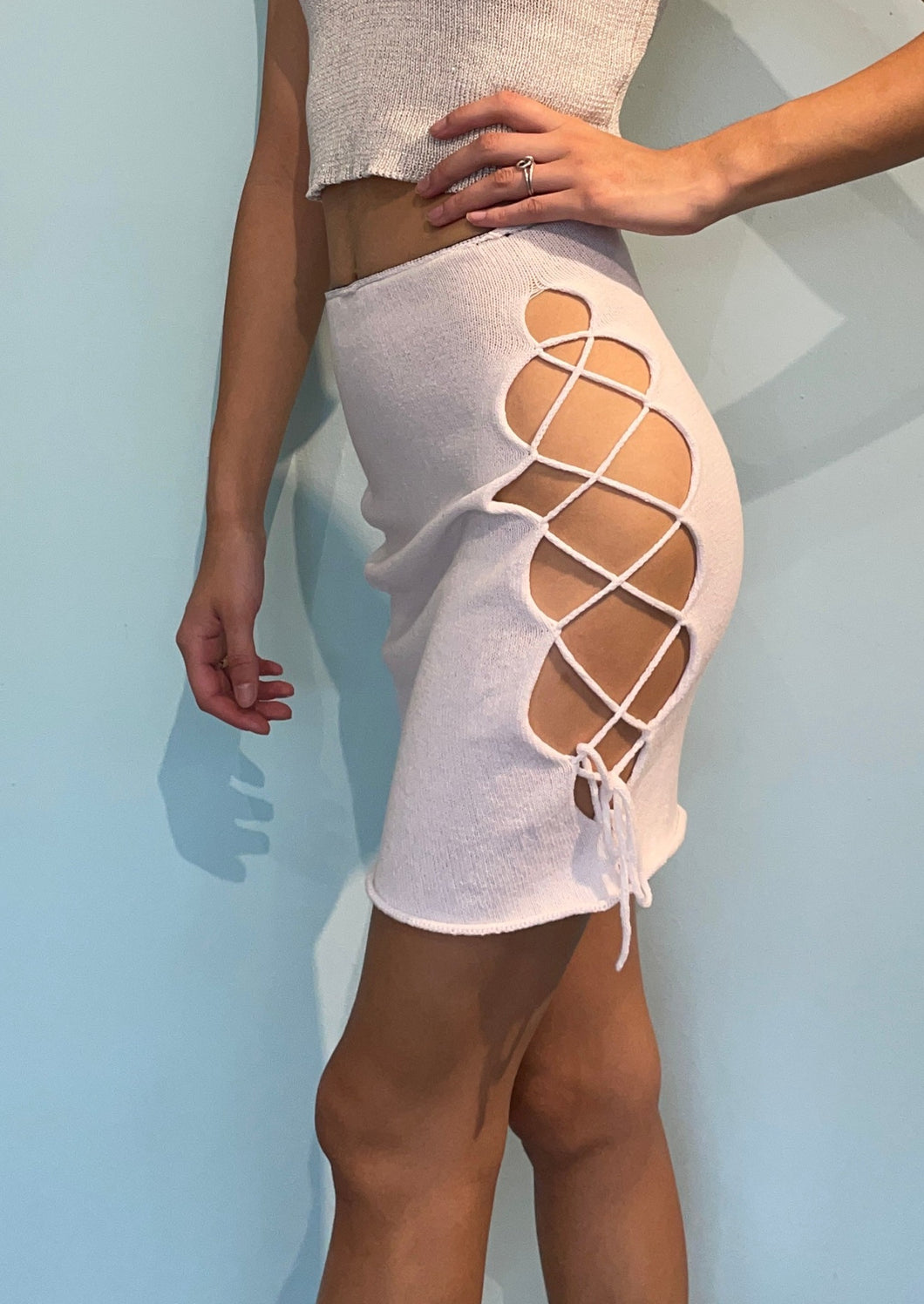 Lace side mini skirt