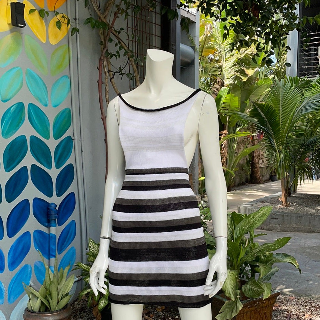 Striped open side dress viscose metallic